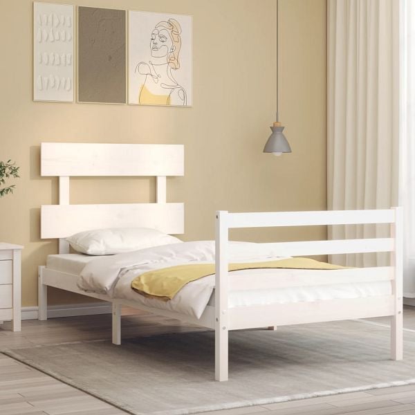 vidaXL Massivholzbett mit Kopfteil Weiß 100x200 cm, 3195082
