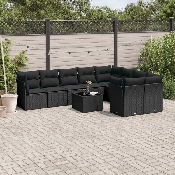 vidaXL 10-teilig Garten-Sofagarnitur mit Kissen Schwarz Poly Rattan, 3250014