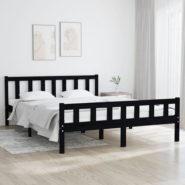 vidaXL Massivholzbett Schwarz 150x200 cm, Material des Bettgestells: Massives Kiefernholz, 810688