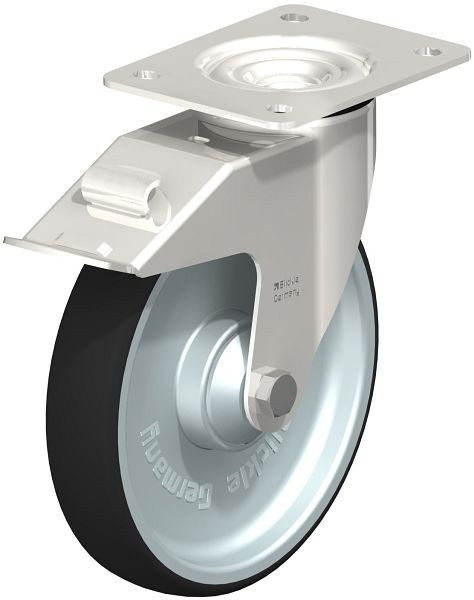 Blickle LEX-PATH 200KD-FI Edelstahl-Lenkrolle mit Anschraubplatte & Feststeller, Thermoplastisches Polyurethan, Grau, 761531