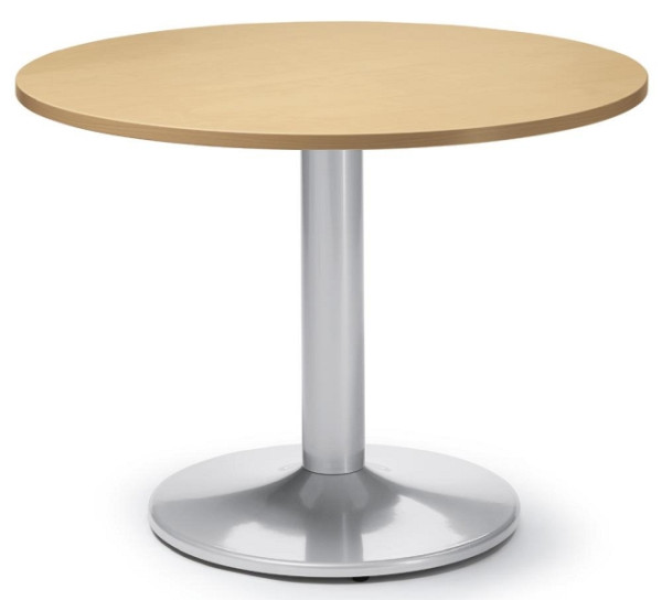 Deskin Besprechungs- und Konferenztisch MODUL, Platte Buchedekor, Gestell Alusilber RAL 9006, Durchmesser 1000 mm, H 735 mm, 267205