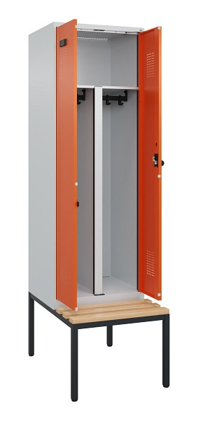 C+P PSA Doppel-Spind Evolo PLUS, Bank, 2 Abteile, 2120x600x815mm, 7035/2004, Drehriegel, Sitzfläche Buche-Hartholz, Sitzbank, 0490527-20P S10002