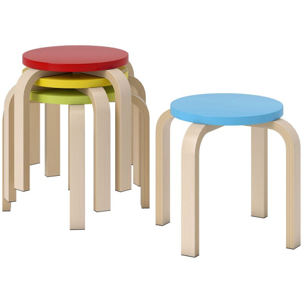 HOMCOM 4 Stapelhocker mit Filzfußpolstern, Birken-Sperrholz, Bunt, 83A-241V00MX