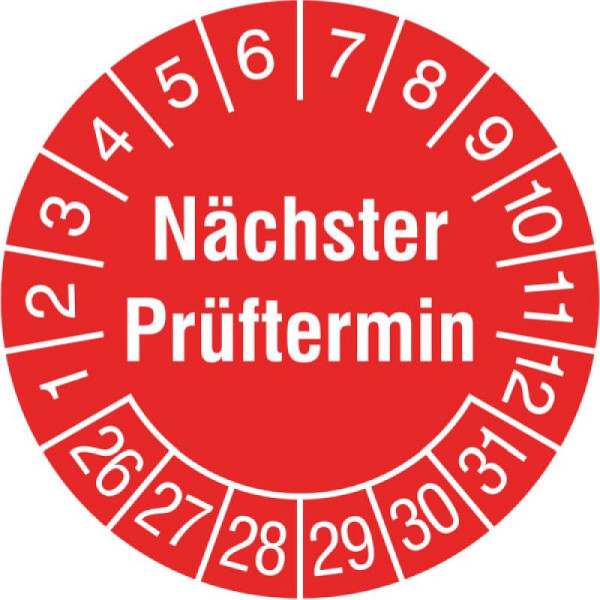 Stein HGS Prüfplaketten mit Jahresfarbe (6 Jahre), Folie, Ø 15 mm, rot-weiß, 2026-2031, 31.c7020-26