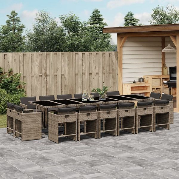 vidaXL 17-teilig Garten-Essgruppe mit Kissen Grau Poly Rattan, 3278011