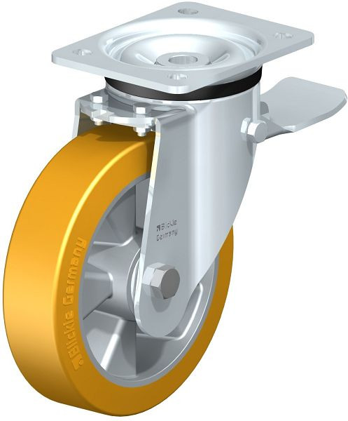 Blickle LK-ALTH 180K-ST Stahlblech-Lenkrolle, schwere Ausführung, mit Anschraubplatte & Feststeller, Blickle Extrathane®, Hellbraun, 633255