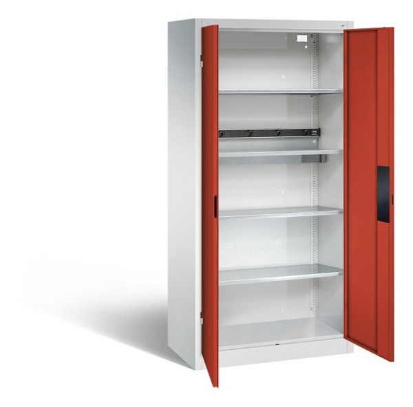 C+P Akkuladeschrank Serie 89, H1950xB930xT500mm, Farbe: Lichtgrau / feuerrot, Muldengriff, 8921-05E1 S10010