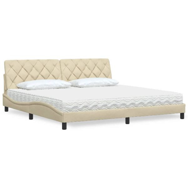 vidaXL Bett mit Matratze Creme 200x200 cm Stoff, 3310767