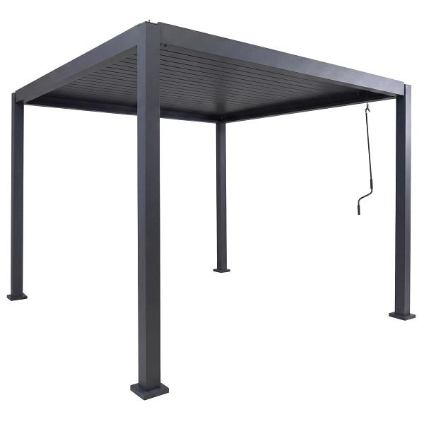 Mendler Pergola HWC-P65, Terrassenüberdachung Gartenpavillon Lamellen-Pavillon, 10cm-Aluminium-Gestell 3x3m, anthrazit, 119510+119511+119512