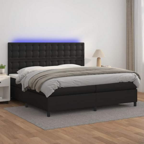 vidaXL Boxspringbett mit Matratze & LED Schwarz 200x200 cm Kunstleder, 3135963