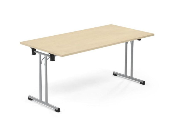 Deskin Klapptisch MODUL, T- Fuß gerade, Platte Holzdekor Ahorn, Gestell alusilber, B 1600 x T 700 x H 720 mm, 358847
