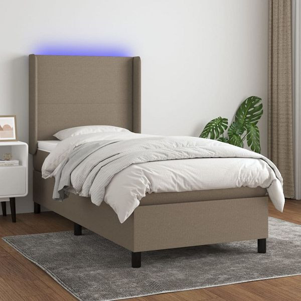 vidaXL Boxspringbett mit Matratze & LED Taupe 90x200 cm Stoff, 3138129