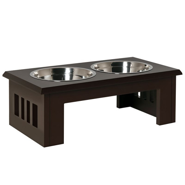 PawHut Hunde-Futterstation, 2 Edelstahlnäpfe, rutschfest, 58,4x30,5x25,4cm, Espresso, D08-015CF