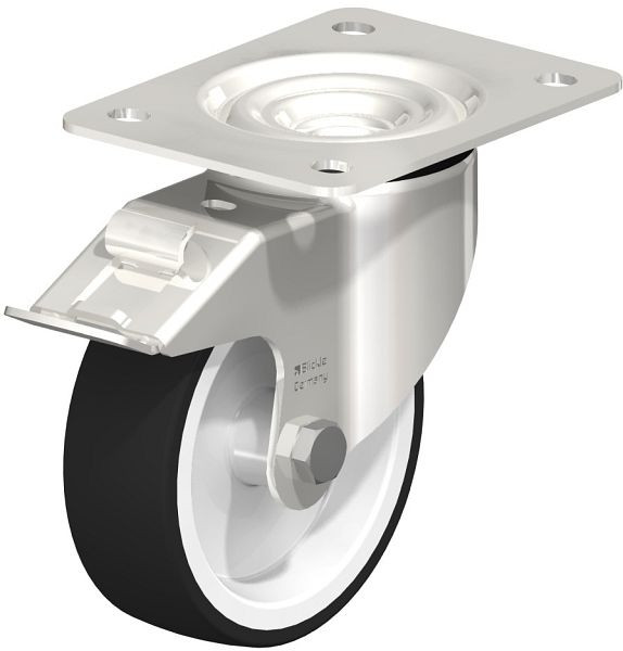 Blickle LKX-POTH 125G-3-FI Edelstahl-Schwerlast-Lenkrolle mit Anschraubplatte & Feststeller, Thermoplastisches Polyurethan, Grau, 754896