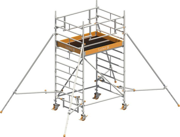 Layher Gerüst Uni Kompakt P2 SAFETY PLUS mit Doppelgeländer und Gerüststützen, Max. Plattformhöhe: 2,20 m, 1425022
