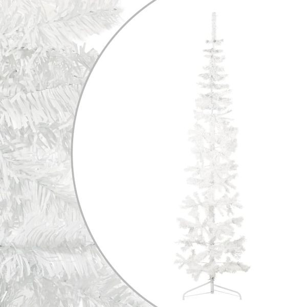 vidaXL Künstlicher Halb-Weihnachtsbaum mit Ständer Schlank Weiß 210 cm, 344567