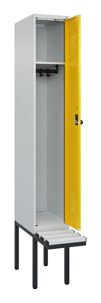 C+P Spind Evolo PLUS, 1 Abteile, 2120x300x815mm, 7035/1023, Haken 3, Drehriegel, Sitzfläche Kunststoff, 0490407-10 S10055