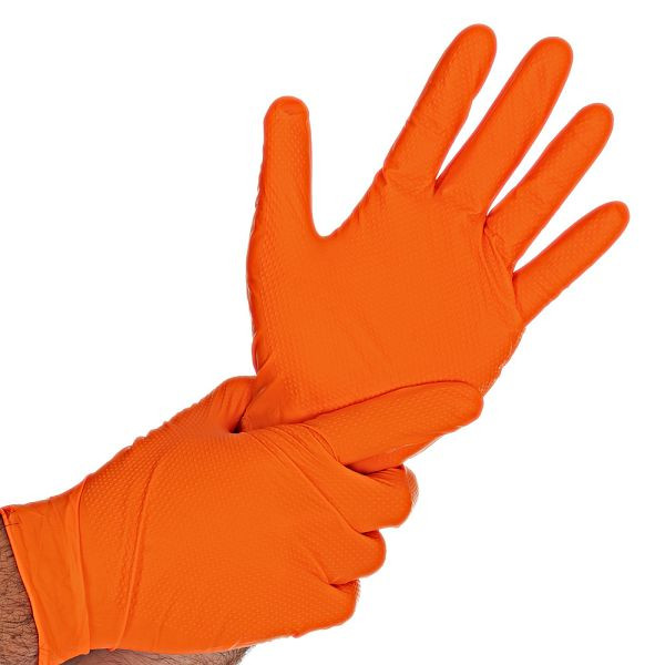 Hygostar Nitrilhandschuhe Diamond Grip, orange, Größe 10/XL, puderfrei, VE: 500 Stück, 270705