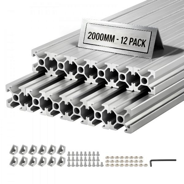 VEVOR 2020 Eloxierte T-Nut-Aluprofile, 12 Stk. 2 m, Hochfest, für 3D-Druck und CNC, Silber, TXOBLXCDGYS23DQ1P001V0