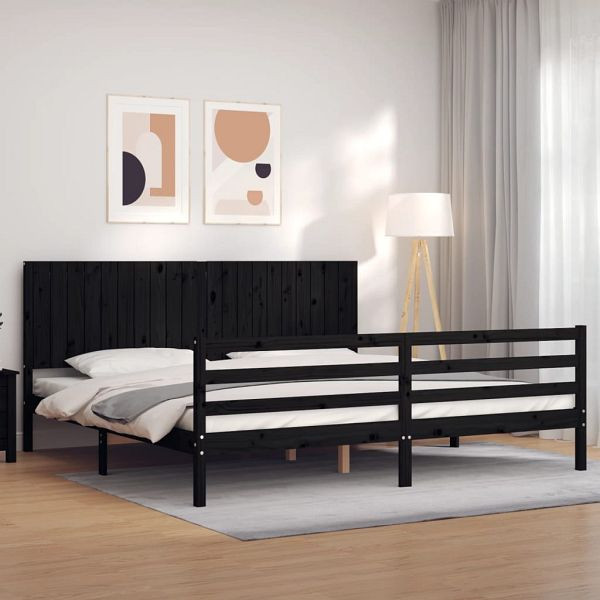vidaXL Massivholzbett mit Kopfteil Schwarz 200x200 cm, 3194790