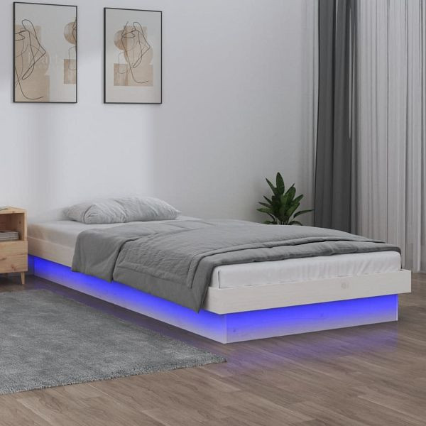 vidaXL Massivholzbett mit LEDs Weiß 90x190 cm, Top-Qualität, 820003