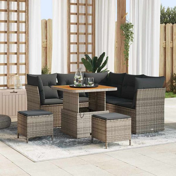 vidaXL Garten-Sofa-Set 8-teilig Grau Poly-Rattan, 3361483