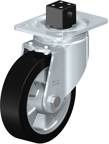 Blickle LH-ALEV 160K-CS13 Stahlblech-Lenkrolle, Schwerlast-Ausführung, mit Anschraubplatte & Zentralfeststeller, Elastik-Vollgummi, Schwarz, 751293
