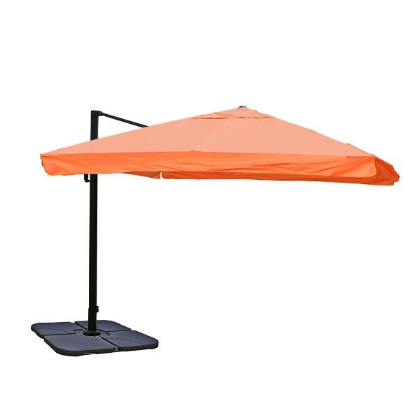 Mendler Ampelschirm HWC-A96, Gastronomie, 3x3m (Ø4,24m) Polyester Alu/Stahl 23kg, Flap, terracotta mit Ständer, 134186+31831