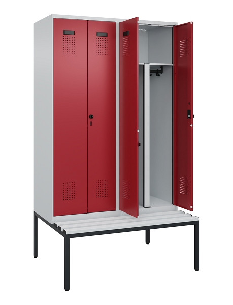 C+P PSA Doppel-Spind Evolo PLUS, Bank, 4 Abteile, 2120x1200x815mm, 7035/3003, Drehriegel, Sitzfläche Kunststoff, Sitzbank, 0490527-40P S10058