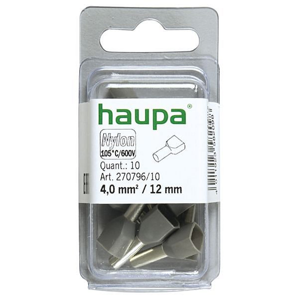 Haupa Twin-Aderendhülse 4,0 mm²/12 mm grau, VE: 10 Stück, 270796/10