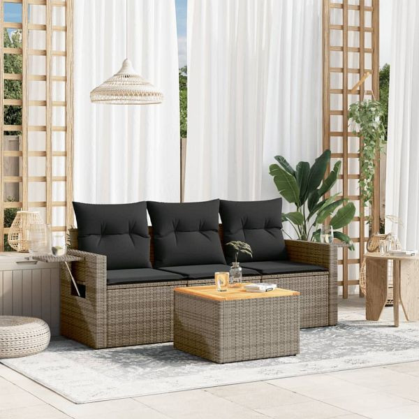 vidaXL 4-teilig Garten-Sofagarnitur mit Kissen Grau Poly Rattan, 3224436