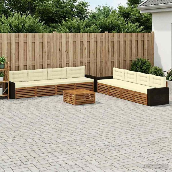 vidaXL Outdoor-Sofagarnitur mit Kissen 9-teilig Natur und Creme Polyester, 3383183