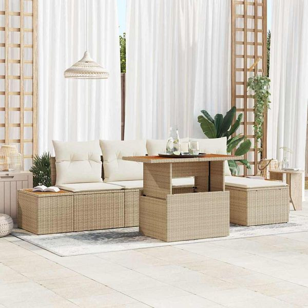 vidaXL Garten-Sofa-Set mit Speicher 6-teilig Beige Poly-Rattan, 3358800