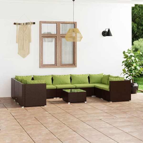 vidaXL 10-teilig Garten-Lounge-Set mit Kissen Poly Rattan Braun, 3101980