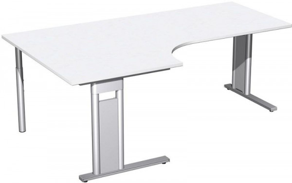 geramöbel PC-Schreibtisch links starr, C Fuß Blende optional, 2000x1200x720, Weiß/Silber, N-648322-WS