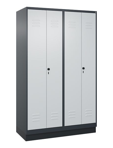 C+P Umkleidespind Classic PLUS, Doppel-Spind, Sockel, 4 Abteile, 1950x1200x500mm, 7016/7035, Drehriegel, 080022-40P S10013