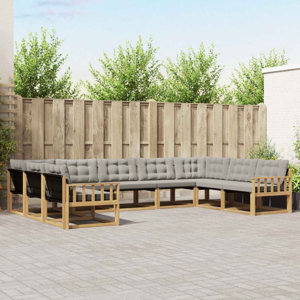 vidaXL Outdoor-Sofagarnitur mit Kissen 9-teilig Weiß und Hellgrau, 3389065