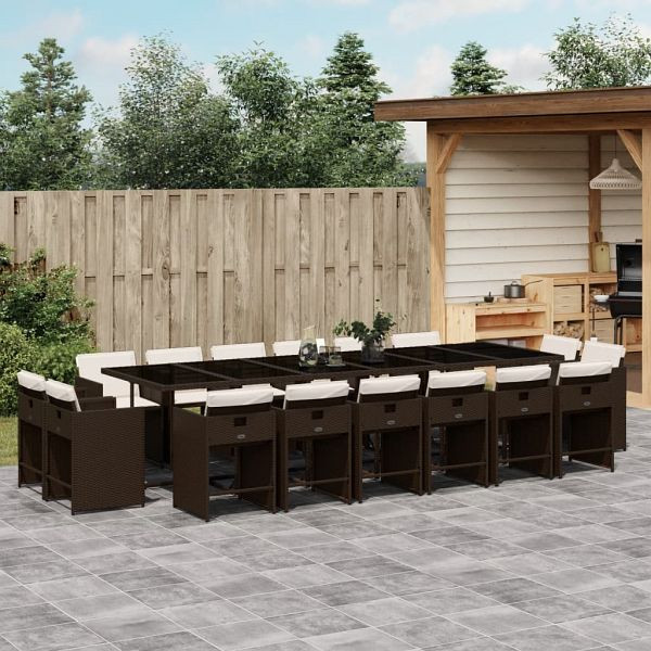 vidaXL 17-teilig Garten-Essgruppe mit Kissen Braun Poly Rattan, 3278012