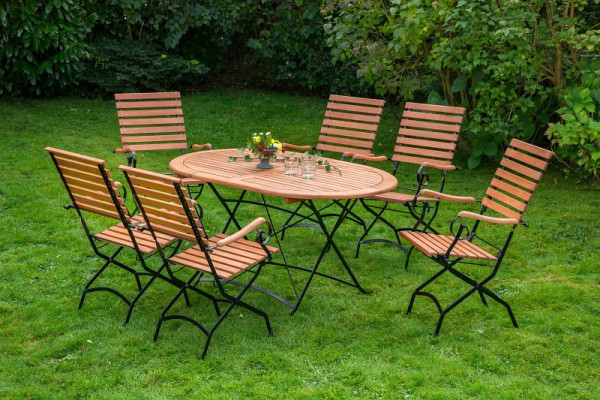 Merxx Schlossgarten Set 7-teilig, 6 Schlossgarten Klappsessel mit hoher Lehner, 1 Schlossgarten Klapptisch, oval, 140 x 90 cm, 50161-217