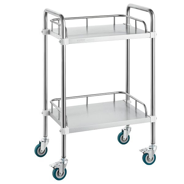 VEVOR Labor-Servierwagen, 2-Regal aus Edelstahl, mit Lenkrollen, Dentalwagen für Klinik, Labor, Krankenhaus, Salon, 385 x 548 x 865 mm, SYSST42014302X42AV0