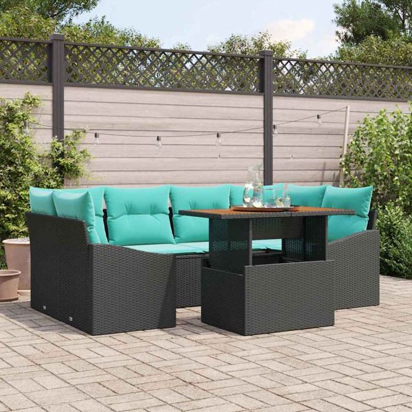 vidaXL Garten Essgruppe mit Kissen 7-teilig Schwarz und Teal, 3349794