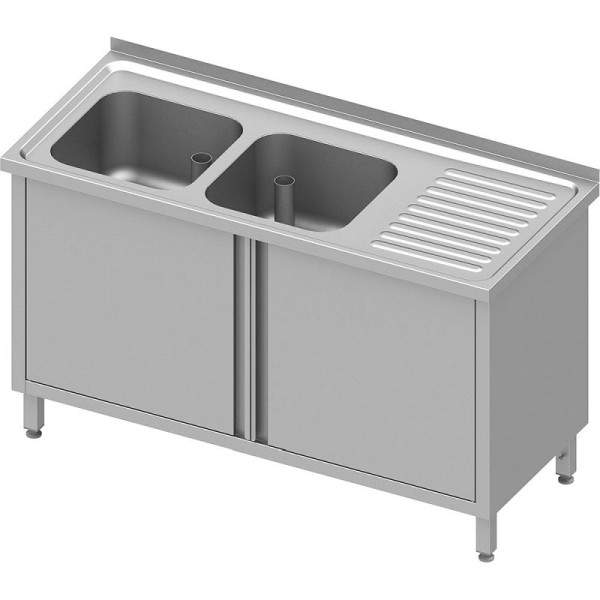 Stalgast Spülschrank mit Flügeltüren, 1500x600x850 mm, mit zwei Becken links, mit Aufkantung, verschweißt, VSK15622LA
