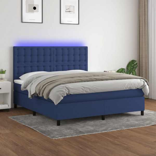 vidaXL Boxspringbett mit Matratze & LED Blau 180x200 cm Stoff, 3135219