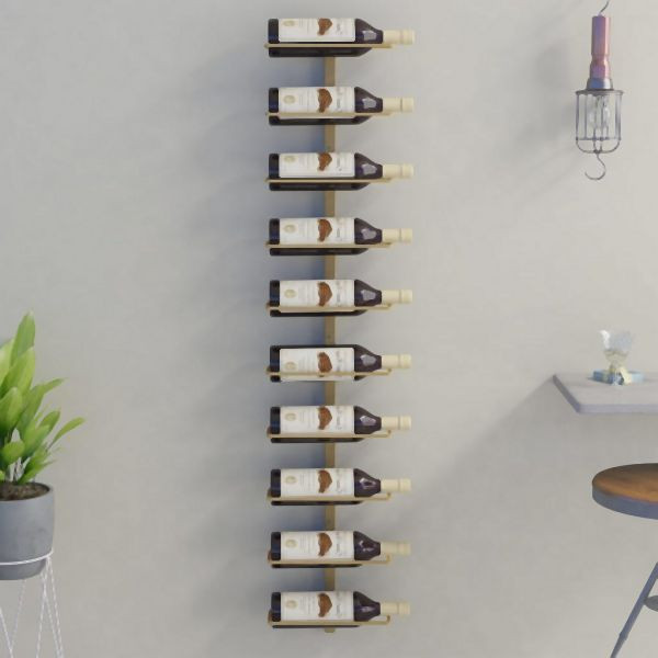 vidaXL Wand-Weinregal für 10 Flaschen Golden Metall, 340905