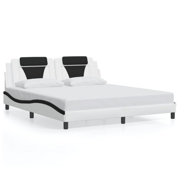 vidaXL Bettgestell mit LED Weiß und Schwarz 180x200 cm Kunstleder, 3214042