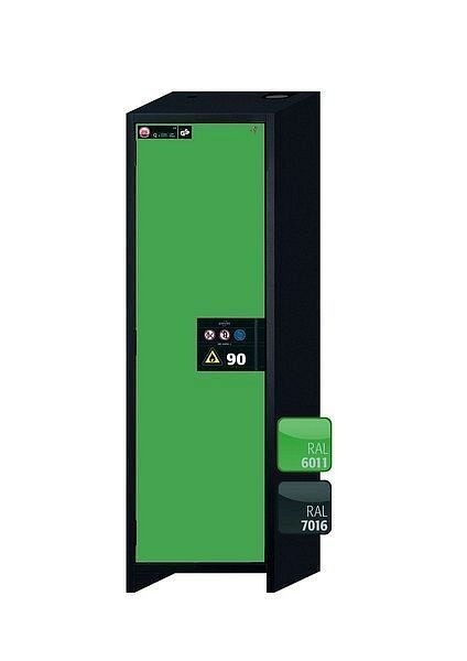 asecos Sicherheitsschrank Q-CLASSIC-90, Q90.195.060 in resedagrün RAL 6011 mit 5x Auszugswanne Standard (Edelstahl), 30072-048-30094