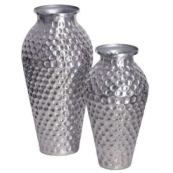 Wohnling Deko Vase 2er Set Aluminium Silber Amphore Blumenvase, Dekovase Rund 2-teilig für Blumen, Alu Tischvase Wohndeko Metall, WL7.178
