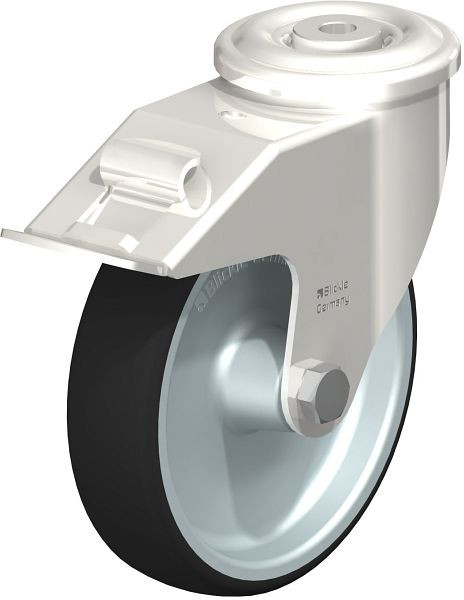 Blickle LEXR-PATH 160G-FI Edelstahl-Lenkrolle mit Rückenloch & Feststeller, Thermoplastisches Polyurethan, Grau, 847107