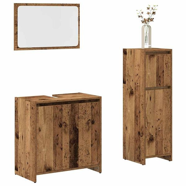 vidaXL 3-tlg. Badmöbel-Set Altholz-Optik Holzwerkstoff, 3328563
