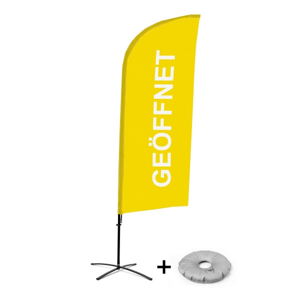 Showdown Displays Beachflag Alu Wind Komplett-Set Geöffnet Gelb Deutsch Kreuzständer, BFAW310-CB30-WB-I62